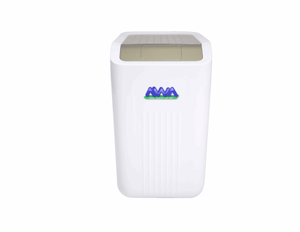 AWA Purification Technologies water filtration systems South Texas - A white rectangular residential device with a beige top and a blue-green AWA logo on the front, designed for water purification systems, viewed against a plain white background. Ideal for homes in South Texas.